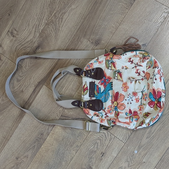 Lucky Brand Handbags - Lucky Brand Purse Boho Bag Floral Bird Butterfly Cotton LeatherSuede Trim Hippie